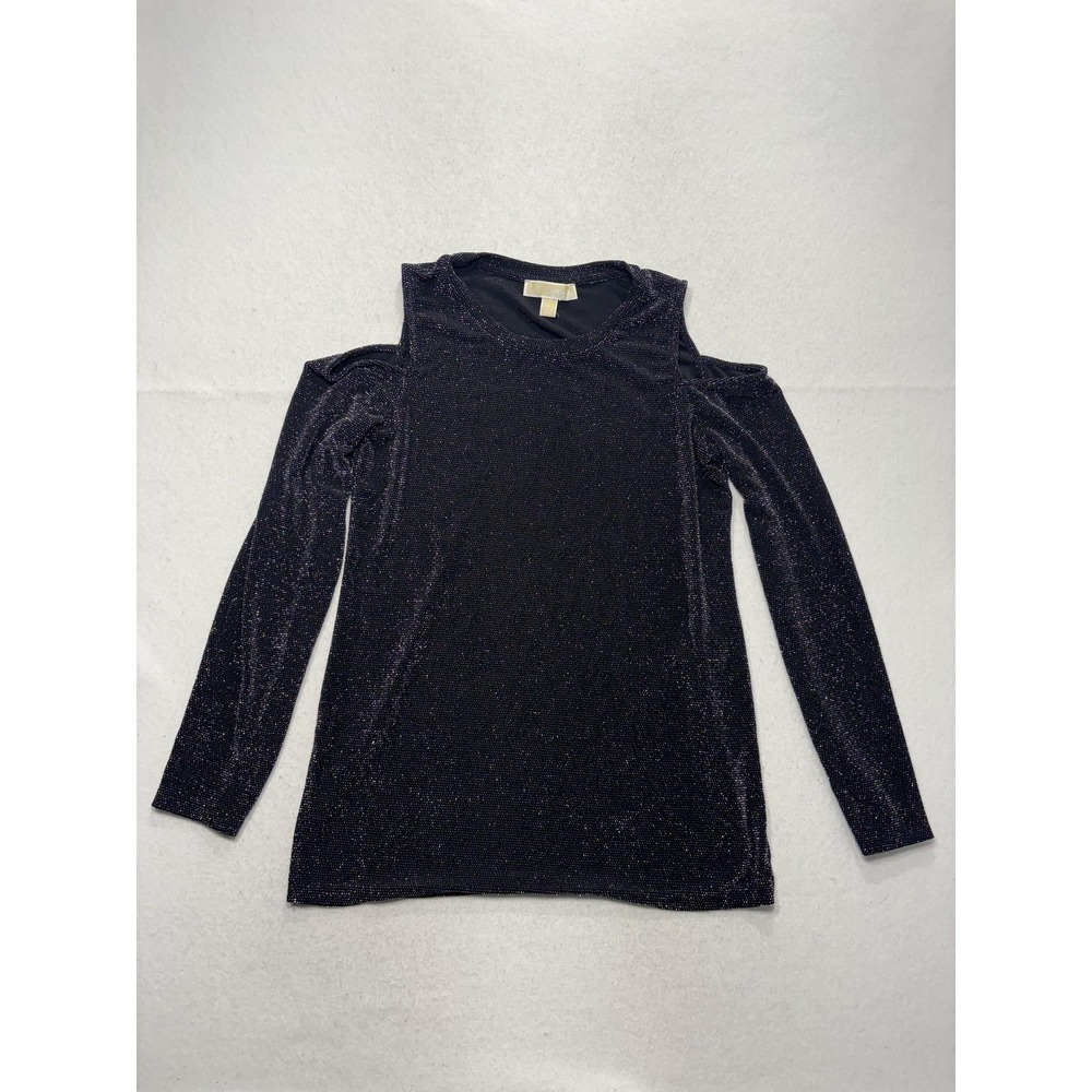 MICHAEL Michael Kors Womens Large Black Cold Shoulder Glitter Jersey Blouse Top